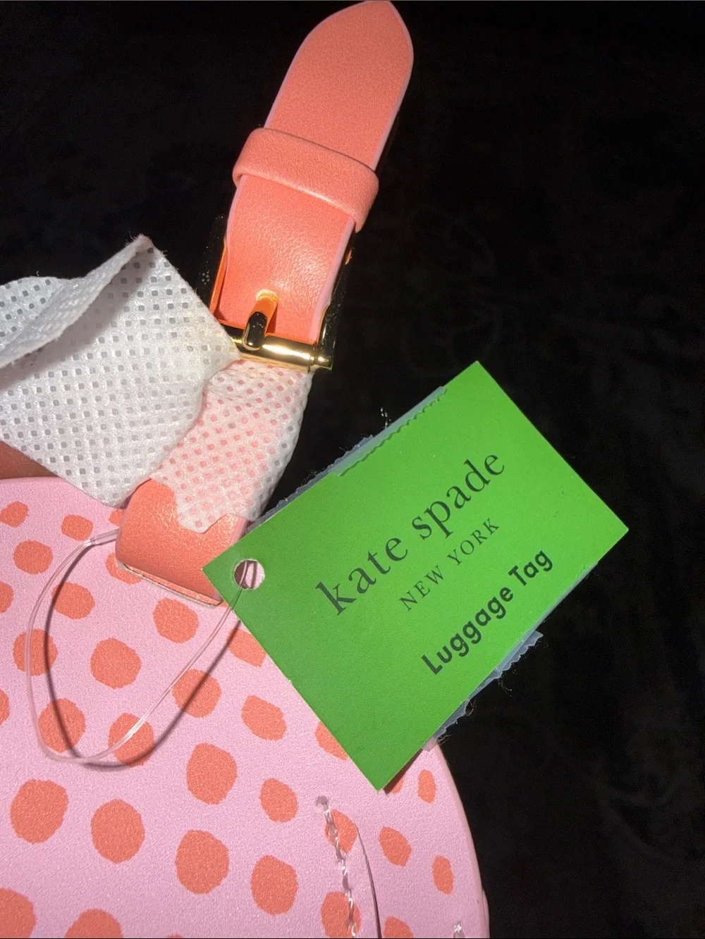 kate spade pink and coral polka dot round luggage tag